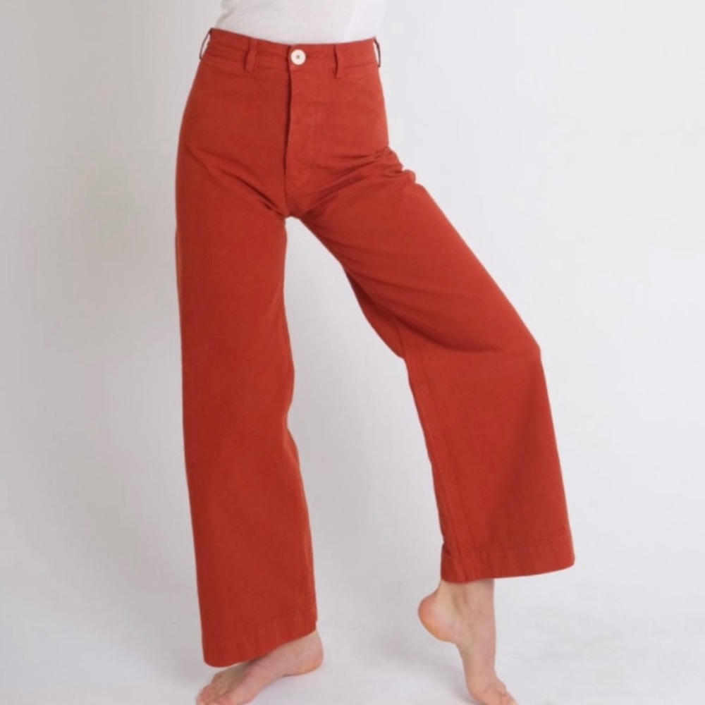 Jesse Kamm sailor pants in iron oxide, size 10